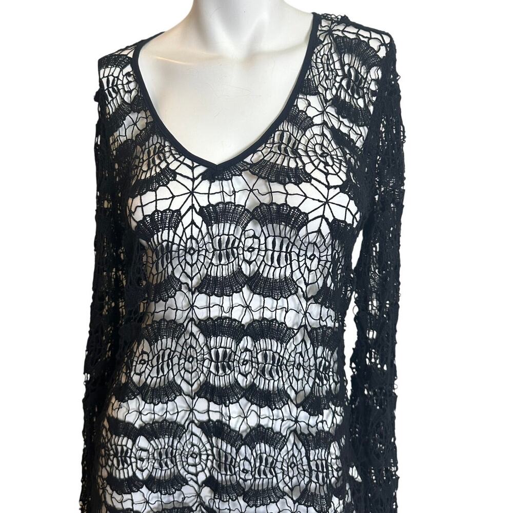 OndadeMar Black Crochet Cotton Swim Cover Up Tunic Beach Dress Large - Picture 3 of 9